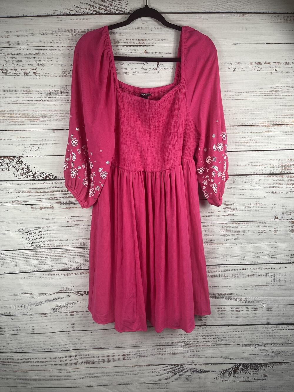 Torrid Dress Womens Size Large Mini Crinkle Gauze Blouson Sleeve Floral Boho New